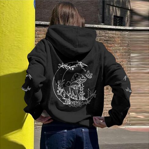 Graphic Hoodies for Women Mushroom Moon Sweatshirt Oversized Hoodie Gothic Vintage Sweatshirt Print Tops in Saudi Arabia