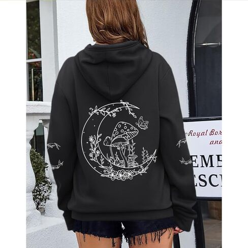 Graphic Hoodies for Women Mushroom Moon Sweatshirt Oversized Hoodie Gothic Vintage Sweatshirt Print Tops in Saudi Arabia