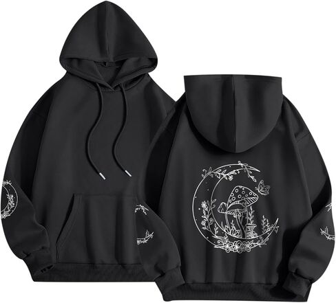 Graphic Hoodies for Women Mushroom Moon Sweatshirt Oversized Hoodie Gothic Vintage Sweatshirt Print Tops in Saudi Arabia