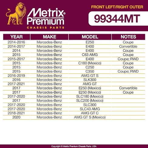 أجزاء الهيكل الفاخرة من Metrix - مجموعة نهاية قضيب الربط الخارجي الأمامي الأيسر والأيمن تناسب 08-11 Mercedes-Benz C300 RWD، 08-14 C350 RWD، 08-14 C63 AMG، 08-09 C230 RWD، استبدال ES800811، ES800646، صنع في أوروبا in Saudi Arabia
