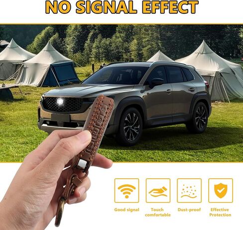 FT FUNTOR لغطاء مفتاح Mazda، غطاء مفتاح جلدي مع 4 أزرار، متوافق مع Mazda 3/6/3 Hatchback/CX-5/CX-6/CX-9/CX30/CX-50/CX-70/CX-90 مع سلسلة مفاتيح (خط أزرق بني) in Kuwait