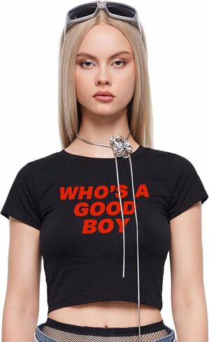 تي شيرت Y2K Baby للنساء - Who's A Good Boy مضحك بأكمام قصيرة ورقبة دائرية تي شيرت قصير للخروج in Kuwait