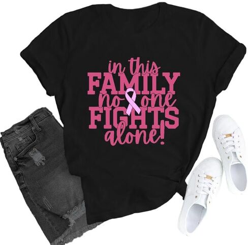 Breast Cancer Shirts for Women Pink Ribbon T-Shirt in This Family No One Fights Alone Tee Tops in Saudi Arabia
