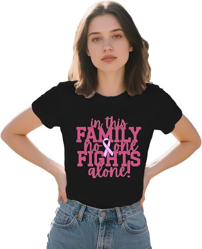 Breast Cancer Shirts for Women Pink Ribbon T-Shirt in This Family No One Fights Alone Tee Tops in Saudi Arabia