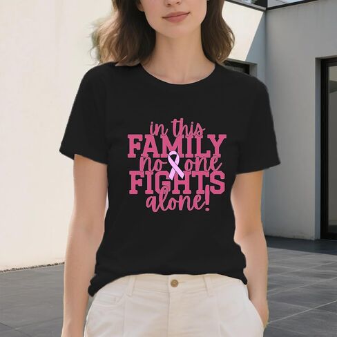 Breast Cancer Shirts for Women Pink Ribbon T-Shirt in This Family No One Fights Alone Tee Tops in Saudi Arabia