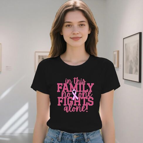 Breast Cancer Shirts for Women Pink Ribbon T-Shirt in This Family No One Fights Alone Tee Tops in Saudi Arabia