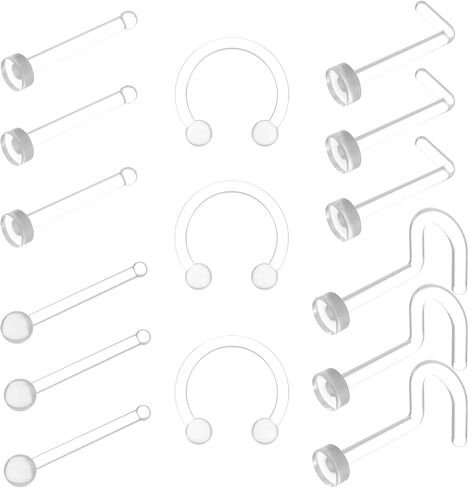 15Pcs Clear Nose Rings Studs & Earrings, Bioflex Piercing Retainers for Nose, Eyebrow, Cartilage, Helix, Tragus, Lip. For Professional Surgery & Work Retainer, Easy to Use in Saudi Arabia