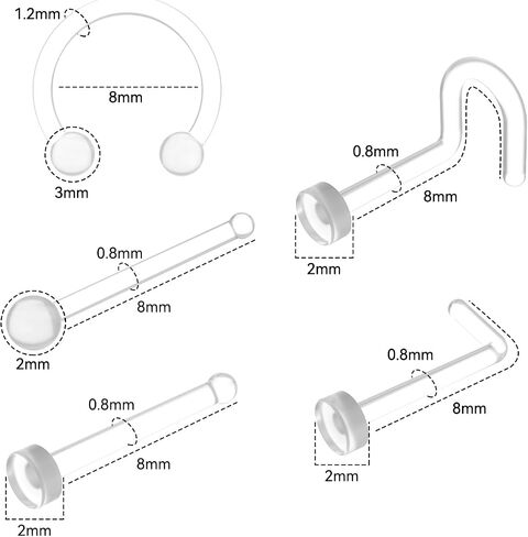 15Pcs Clear Nose Rings Studs & Earrings, Bioflex Piercing Retainers for Nose, Eyebrow, Cartilage, Helix, Tragus, Lip. For Professional Surgery & Work Retainer, Easy to Use in Saudi Arabia