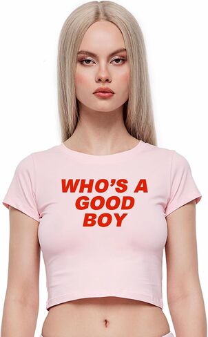 Y2K Baby Tees for Women - Who's A Good Boy Funny Short Sleeve Crew Neck Crop Tops Going Out Top T-Shirt in Saudi Arabia