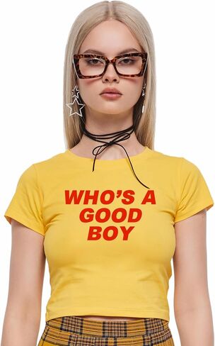 Y2K Baby Tees for Women - Who's A Good Boy Funny Short Sleeve Crew Neck Crop Tops Going Out Top T-Shirt in Saudi Arabia