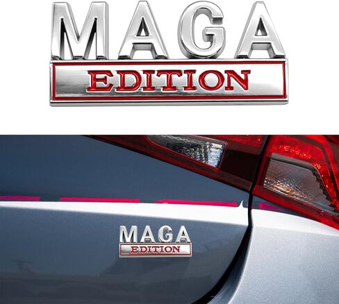 شعار السيارة MAGA Edition، شارات السيارة، ملصقات شارة معدنية مرتفعة ثلاثية الأبعاد، ديكور خارجي تلقائي، ملصقات قوية لاصقة لصندوق السيارة الخلفي مناسبة لشاحنة السيارة SUV (أسود وأبيض) in Kuwait