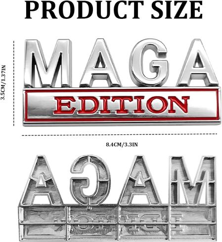 شعار السيارة MAGA Edition، شارات السيارة، ملصقات شارة معدنية مرتفعة ثلاثية الأبعاد، ديكور خارجي تلقائي، ملصقات قوية لاصقة لصندوق السيارة الخلفي مناسبة لشاحنة السيارة SUV (أسود وأبيض) in Kuwait
