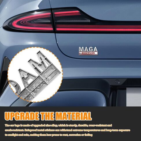 شعار السيارة MAGA Edition، شارات السيارة، ملصقات شارة معدنية مرتفعة ثلاثية الأبعاد، ديكور خارجي تلقائي، ملصقات قوية لاصقة لصندوق السيارة الخلفي مناسبة لشاحنة السيارة SUV (أسود وأبيض) in Kuwait