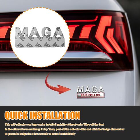 شعار السيارة MAGA Edition، شارات السيارة، ملصقات شارة معدنية مرتفعة ثلاثية الأبعاد، ديكور خارجي تلقائي، ملصقات قوية لاصقة لصندوق السيارة الخلفي مناسبة لشاحنة السيارة SUV (أسود وأبيض) in Kuwait