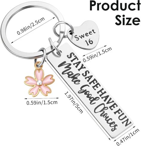Sweet 16 Gifts for Girls - 16th Birthday Keychain, Stainless Steel Keepsake Gift for Daughter Sister Friends, Sweet 16 Party Decorations & Birthday Celebration in Saudi Arabia