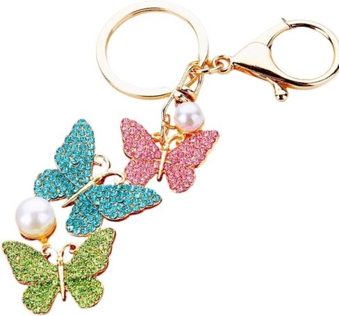 Rhinestone Butterfly Keychain with Pearl Accent Key Ring, Sparkling Bag Charm for Women, Multi-Color Fashion Accessory in Saudi Arabia