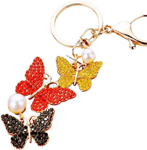 Rhinestone Butterfly Keychain with Pearl Accent Key Ring, Sparkling Bag Charm for Women, Multi-Color Fashion Accessory in Saudi Arabia