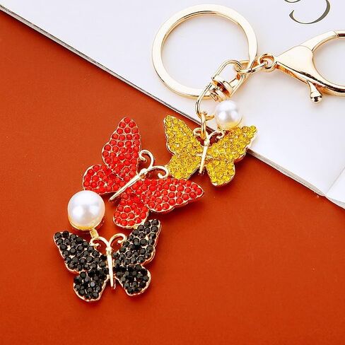 Rhinestone Butterfly Keychain with Pearl Accent Key Ring, Sparkling Bag Charm for Women, Multi-Color Fashion Accessory in Saudi Arabia