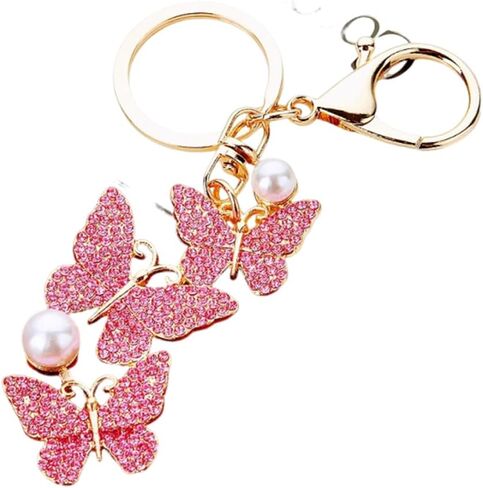 Rhinestone Butterfly Keychain with Pearl Accent Key Ring, Sparkling Bag Charm for Women, Multi-Color Fashion Accessory in Saudi Arabia
