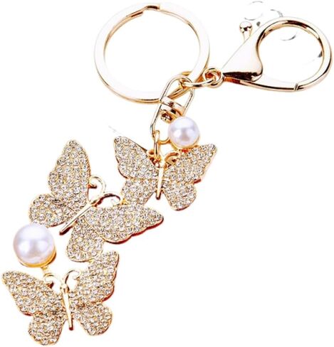 Rhinestone Butterfly Keychain with Pearl Accent Key Ring, Sparkling Bag Charm for Women, Multi-Color Fashion Accessory in Saudi Arabia