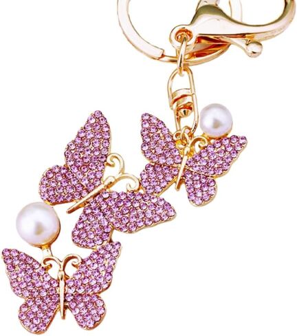 Rhinestone Butterfly Keychain with Pearl Accent Key Ring, Sparkling Bag Charm for Women, Multi-Color Fashion Accessory in Saudi Arabia