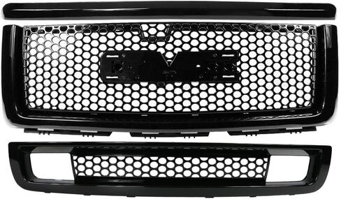 غطاء محرك السيارة الأمامي وشبكة علوية وشبكة مصد سفلية متوافقة مع 2007-2013 GMC Sierra 1500 Denali Mesh Style أسود غير لامع من IKON MOTORSPORTS، 2008 2009 2010 2011 2012 in Saudi Arabia