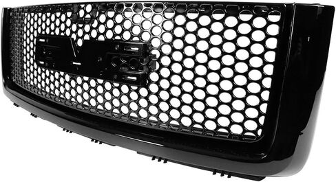 غطاء محرك السيارة الأمامي وشبكة علوية وشبكة مصد سفلية متوافقة مع 2007-2013 GMC Sierra 1500 Denali Mesh Style أسود غير لامع من IKON MOTORSPORTS، 2008 2009 2010 2011 2012 in Saudi Arabia