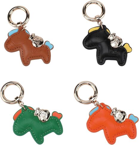 4 قطع حقيبة جلدية على شكل حصان سلسلة مفاتيح على شكل حصان وحلية جلدية لطيفة على شكل حيوان لمحفظة حقائب اليد وإكسسوارات حقيبة يدوية وحامل مفاتيح وهدايا ساحرة (أسود، برتقالي، بني، أخضر) in Kuwait