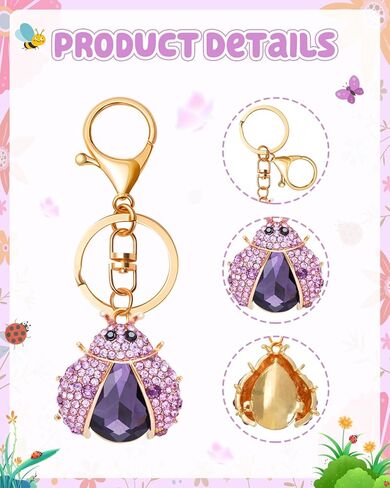 Ladybug Keychain Crystal Rhinestone Sparkling Keychain Cute Keychain for Women for Purse Wallets Backpacks Handbags in Kuwait