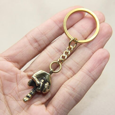 Brass Hand Key Chain Ring Pendant,Men Middle Finger Up Gesture Hanging,Metal Copper Keychain Keyring Ironic Gift in Saudi Arabia