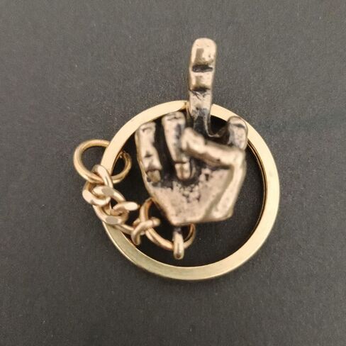 Brass Hand Key Chain Ring Pendant,Men Middle Finger Up Gesture Hanging,Metal Copper Keychain Keyring Ironic Gift in Saudi Arabia