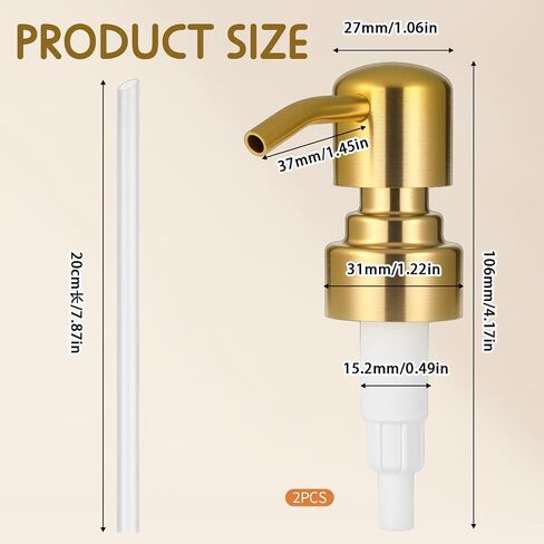 2 Pack Gold Soap Dispenser Pump Replacement, Stainless Steel Hand Liquid Soap Pump for Regular Mouth Bottles Standard 28/400 Neck Size for Hand Dish Soap Bottle and Lotion in Saudi Arabia