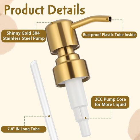 2 Pack Gold Soap Dispenser Pump Replacement, Stainless Steel Hand Liquid Soap Pump for Regular Mouth Bottles Standard 28/400 Neck Size for Hand Dish Soap Bottle and Lotion in Saudi Arabia