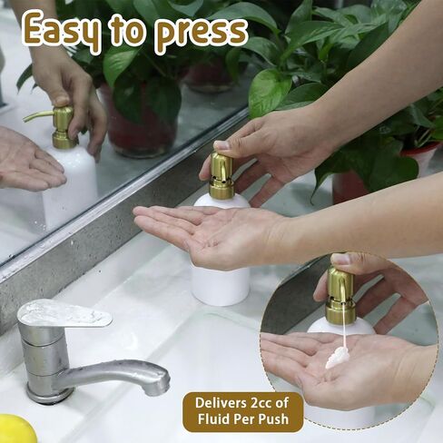 2 Pack Gold Soap Dispenser Pump Replacement, Stainless Steel Hand Liquid Soap Pump for Regular Mouth Bottles Standard 28/400 Neck Size for Hand Dish Soap Bottle and Lotion in Saudi Arabia