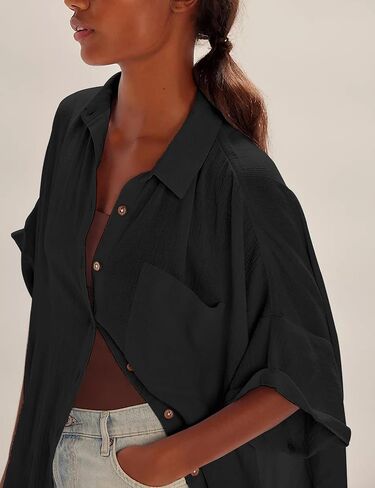Womens Beach Cover Up Button Up Swimsuit Coverup Short Sleeve Bathing Suit Linen Vacation Shirts in Saudi Arabia