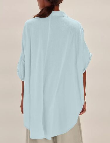 Womens Beach Cover Up Button Up Swimsuit Coverup Short Sleeve Bathing Suit Linen Vacation Shirts in Saudi Arabia