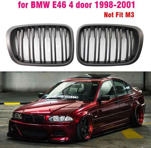 خط مزدوج غير لامع أسود للسيارة ABS المصد الأمامي شبكة الكلى لسيارات BMW E46 3 Series 1998 1999 2000 2001 تصفيف السيارة (أسود لامع) in Kuwait