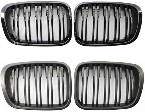 خط مزدوج غير لامع أسود للسيارة ABS المصد الأمامي شبكة الكلى لسيارات BMW E46 3 Series 1998 1999 2000 2001 تصفيف السيارة (أسود لامع) in Kuwait