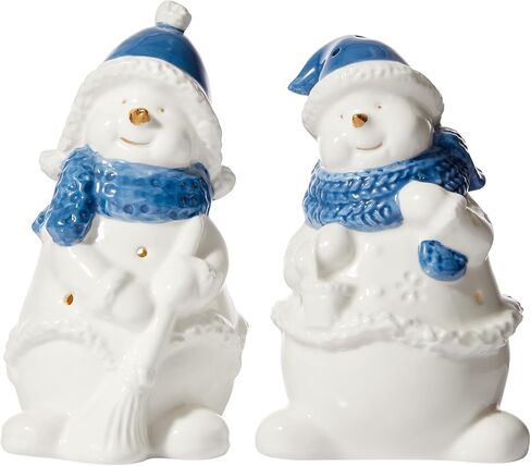 WDS WONDROUS Christmas Decorations, Ceramic Snowman Figurines with Lighted Set of 2, Cute LED Lighted Figurines Tabletop, Xmas Decor Ornaments for Indoor Cabinet Mantel Fireplace Winter in Kuwait