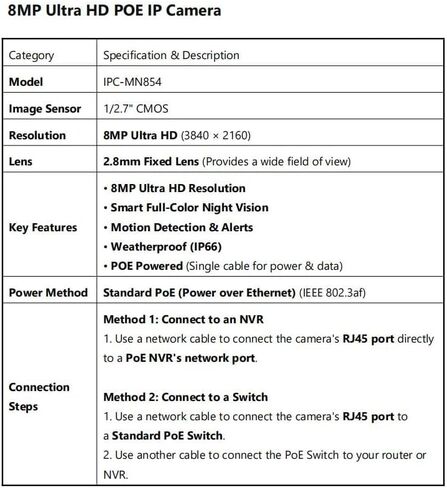 8MP POE Security Camera 4K Poe IP Bullet Camera 2.8mm110 ° العدسة الزاوية العريضة ، AI الكشف عن الإنسان/المركبات ، الحديث 2 ، رؤية ليلية ملونة ، بطاقة microsd حتى 512 جيجابايت ، حالة معدنية كاملة ، 24/7 التسجيل (أسود) in Kuwait
