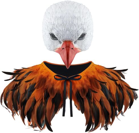 Newcotte 2 Pcs Eagle Costume Halloween Eagle Mask Wings Set Birds Animal Mask Feather Cape Wings Shawl Birds Cosplay Outfits for Men Women Teen Halloween Masquerade Carnival Fun Cosplay Party Props in Saudi Arabia