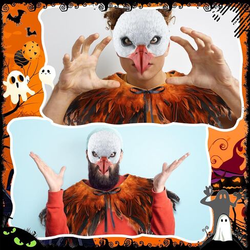 Newcotte 2 Pcs Eagle Costume Halloween Eagle Mask Wings Set Birds Animal Mask Feather Cape Wings Shawl Birds Cosplay Outfits for Men Women Teen Halloween Masquerade Carnival Fun Cosplay Party Props in Saudi Arabia