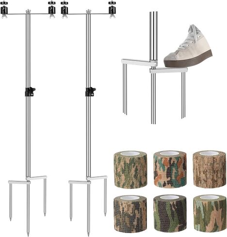 Double Nut Trail Camera Stand Mount Foldable Stainless Steel Game Camera Stand Bracket 360° Adjustable 1/4''-20 (6mm) Screw Connection Stake with 6 Camo Wrap Tapes for Deer Cam Accessories in Saudi Arabia
