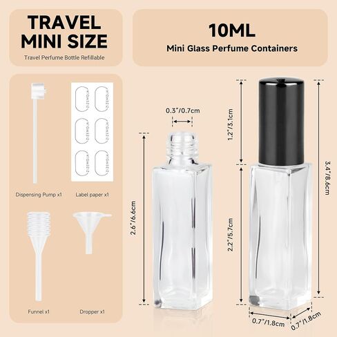 Perfume Refill Bottle, Mini Leak-proof Portable Perfume Travel Refillable Dispenser, 3pcs 10ml Empty Atomizer Sprayer, Pocket Glass Bottle with Funnel and Pipette for Cologne (Clear) in Kuwait