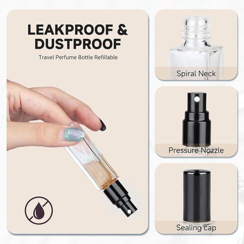 Perfume Refill Bottle, Mini Leak-proof Portable Perfume Travel Refillable Dispenser, 3pcs 10ml Empty Atomizer Sprayer, Pocket Glass Bottle with Funnel and Pipette for Cologne (Clear) in Kuwait