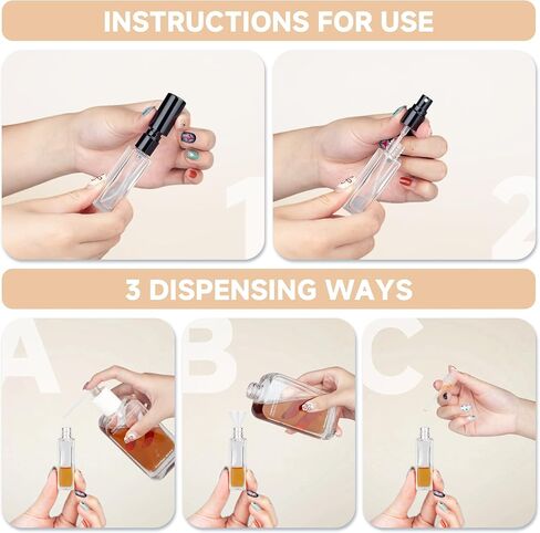 Perfume Refill Bottle, Mini Leak-proof Portable Perfume Travel Refillable Dispenser, 3pcs 10ml Empty Atomizer Sprayer, Pocket Glass Bottle with Funnel and Pipette for Cologne (Clear) in Kuwait