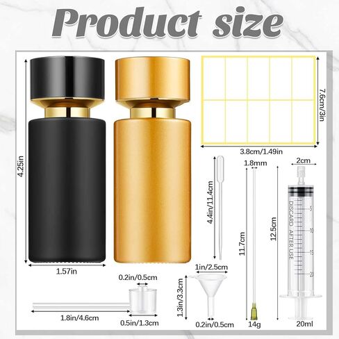12 عبوة من زجاجات العطور الزجاجية ومجموعة أدوات إعادة التعبئة، 50 مل، زجاجات رذاذ عطر للسفر، أوعية رذاذ محمولة فارغة قابلة لإعادة الملء مع مجموعة نقل موزع (أسود) in Kuwait