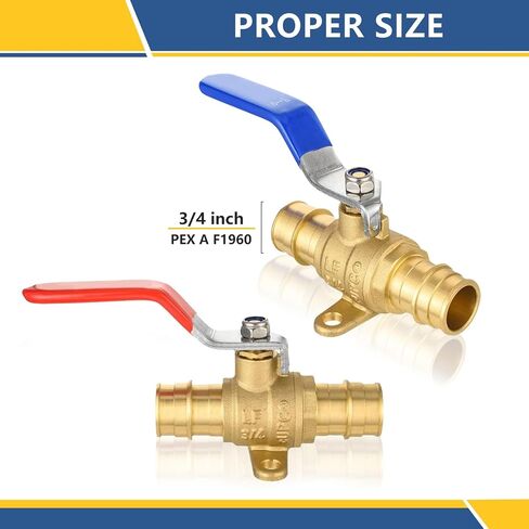 10 عبوات Guofis 1/2 بوصة PEX-A صمام كرة تمدد مع الأذن إسقاط ، صمامات الكرة النحاسية الكاملة للمنفذ لأنبوب PEX-A ، صمام الماء الساخن (الأحمر) والباردة (الأزرق) ، ASTM 1960 in Kuwait