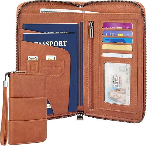 Family Passport Holder Wallet with Zipper, RFID Blocking Travel Document Organizer, PU Leather Passport Wallet for Women Men, Passport Cover Travel Wallet for Boarding Pass, ID, Money, Tickets in Saudi Arabia