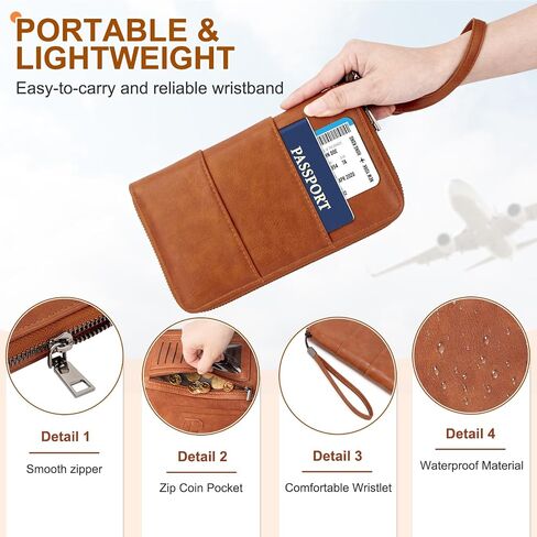 Family Passport Holder Wallet with Zipper, RFID Blocking Travel Document Organizer, PU Leather Passport Wallet for Women Men, Passport Cover Travel Wallet for Boarding Pass, ID, Money, Tickets in Saudi Arabia